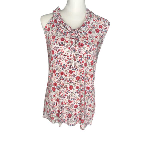 Pendleton Sleeveless Top White Blue Pink Floral Large - Picture 1 of 4